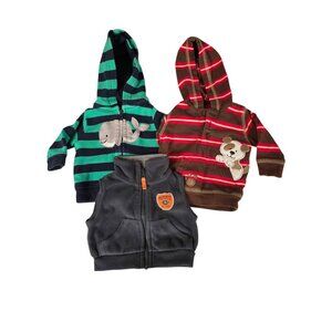 Newborn Baby Boys 3 Carter’s Hoodie & Vest Lot Zip Up Pullover Mixed Styles